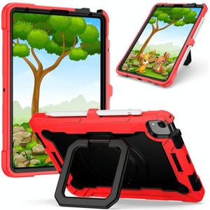 Contrast Color Shockproof Robot Siliconen + PC Case met polsbandhouder voor iPad Air (2020) 10.9(Rood + Zwart)