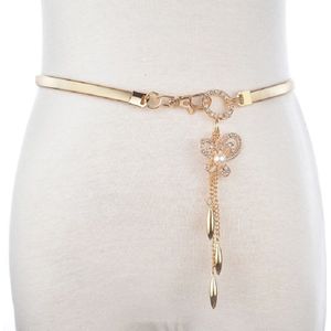 Vrouwen dunne riem metaal Rhinestone decoratieve Taille Chain  lengte: 68cm  stijl: een parel vlinder hanger