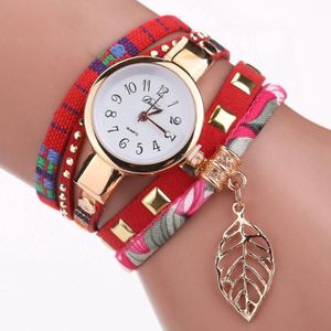 Dames Quartz Armband Horloge met Leaf Shape Hanger (Rood)