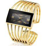 WAT2008 legering armband horloge creatieve rechthoekige wijzerplaat quartz horloge voor vrouwen (goud + zwart)