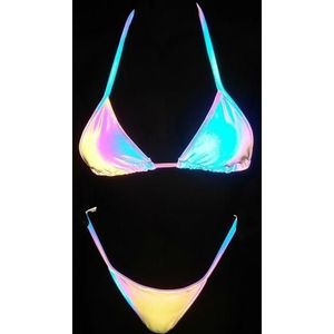 Polyester Kleurrijke Reflecterende Bikini Strap Split Badpak voor Dames (Kleur: Zwart Maat: XS)