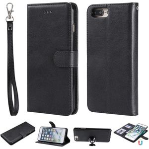 Voor iPhone 6 plus/7 plus/8 plus effen kleur horizontale Flip beschermende case met houder & kaartsleuven & portemonnee & foto frame & Lanyard (zwart)