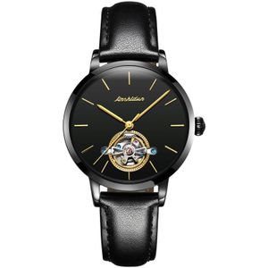 JIN SHI DUN 8812 Dames Simple Hollowed Waterproof Automatic Mechanical Watch (Black Leather Strip)