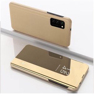 Voor Samsung Galaxy S20 FE 5G Plated Mirror Horizontale Flip Lederen case met houder (Goud)
