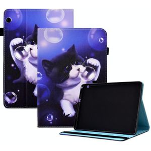 Voor Huawei MediaPad T3 10 gekleurde tekening stiksels elastische band lederen tablethoes (Bubble Cat)