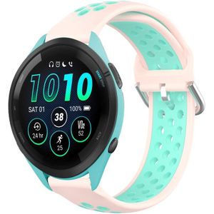 Voor Garmin Forerunner 265 Music 22 mm geperforeerde ademende sport siliconen horlogeband (roze + watereend)