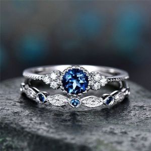 2 stuks/set Vrouwenmode Zirkoon edelsteen ring 5 (blauw)