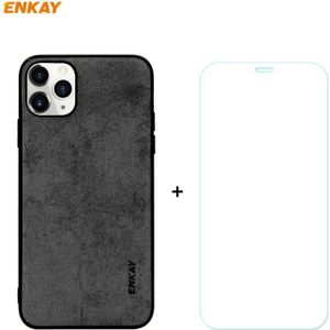 For iPhone 11 Pro Max ENKAY ENK-PC0302 2 in 1 Business Series Fabric Texture PU Leather + TPU Soft Slim Case Cover ? 0.26mm 9H 2.5D Tempered Glass Film(Black)