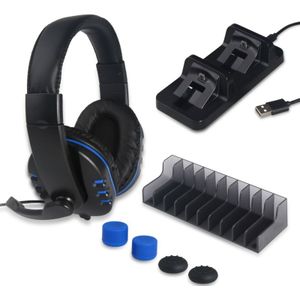 DOBE 5 in 1 Game Pack lader stand hoofdtelefoon en Silicon Cap voor PS4