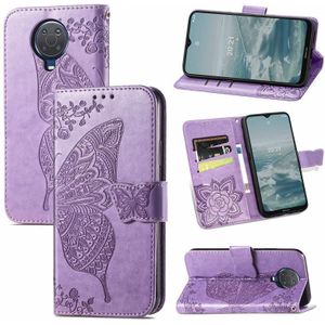 Voor Nokia 6.3 Butterfly Love Flower relif horizontale flip lederen tas met beugel / kaart slot / portemonnee / lanyard (licht paars)