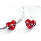 S925 Sterling Zilveren Hanger Liefde Heartbeat Red Love Heart Line Illustratie Kralen DIY Armband Ketting Accessoires