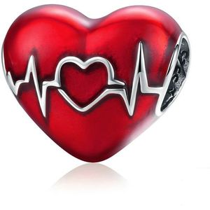 S925 Sterling Zilveren Hanger Liefde Heartbeat Red Love Heart Line Illustratie Kralen DIY Armband Ketting Accessoires