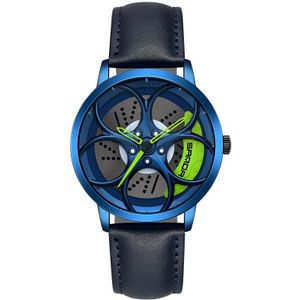 Sanda 1070 3D Ovaal Hol Wiel Niet-roteerbaar Dial Quartz Horloge voor Mannen  Stijl: Lederen Riem