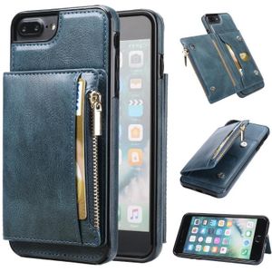 Zipper Wallet Bag PU Back Cover Shockrpoof Phone Case with Holder & Card Slots & Wallet For iPhone  7 Plus / 8 Plus(Blue)