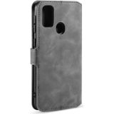 Voor Galaxy M30s DG. MING retro olie kant horizontale flip case met houder & kaartsleuven & portemonnee (grijs)