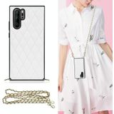 Voor Huawei P30 Pro Elegant Rhombic Pattern Microfiber Leather + TPU Shockproof Case met Crossbody Strap Chain (White)