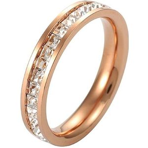 2 PCS Girls Simple Titanium Steel Diamond Ring  Size: US Size 6(Single Row Rose Gold)
