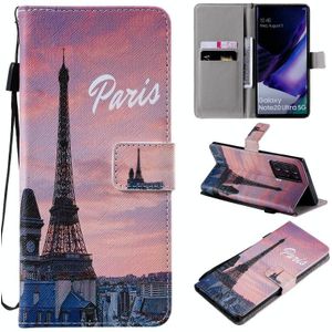 Voor Samsung Galaxy Note 20 Ultra Painting Horizontale Flip Lederen Case met Holder & Card Slot & Lanyard(Eiffeltoren)