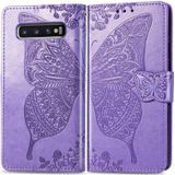 Butterfly Love bloemen relif horizontale Flip lederen case voor Galaxy S10 PLUS  met houder & kaartsleuven & portemonnee & Lanyard (licht paars)