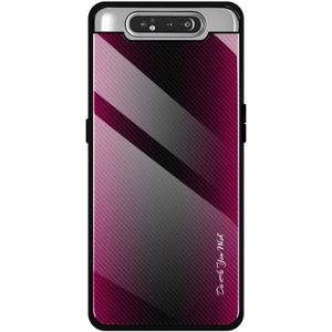 Voor Galaxy A80 / A90 Texture Gradient Glass Protective Case (Rose Red)