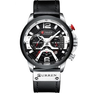 CURREN M8329 casual sport lederen horloge voor mannen (wit zwart)