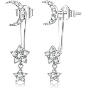 S925 Sterling Silver Moon Star Ear Stud Women Earrings