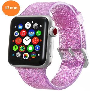 Voor Apple Watch Series 5 & 4 44mm / 3 & 2 & 1 42mm Glitter Siliconen Band(Roze)