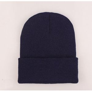 Eenvoudige effen kleur warme Pullover gebreide Cap voor mannen/vrouwen (Navy)