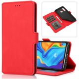 Voor Huawei P30 Lite Retro Magnetic Closing Clasp Horizontale Flip Lederen Case met Holder & Card Slots & Photo Frame & Wallet(Red)