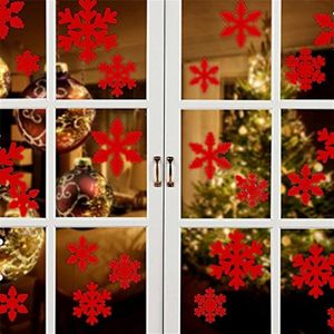 Creative Window Glass Door Removable Christmas New Year Festival Wall Sticker Decoration (Red Snowflake)