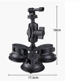 Triangle Suction Cup Mount Holder with Tripod Adapter & Steel Tether & Safety Buckle (Black)