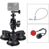 Triangle Suction Cup Mount Holder with Tripod Adapter & Steel Tether & Safety Buckle (Black)