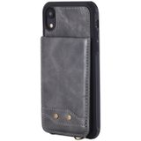 Voor iPhone XR Vertical Flip Shockproof Leather Protective Case met Short Rope  Support Card Slots & Bracket & Photo Holder & Wallet Function(Gray)