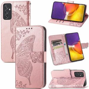 Voor Samsung Galaxy A82 5G Butterfly Love Flower relif horizontale flip lederen tas met beugel / kaart slot / portemonnee / lanyard (rose goud)