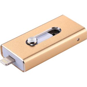 RQW-02 3 in 1 USB 2.0 & 8 Pin & Micro USB 128GB Flash Drive  voor iPhone & iPad & iPod & meeste Android Smartphones & PC Computer(Gold)
