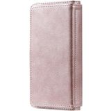 Voor Samsung Galaxy S21 Fe Multifunctionele Magnetische kopergesp horizontale flip Effen kleur lederen tas met 10 kaartslots & portemonnee en houder & fotolijst (ROSE GOUD)