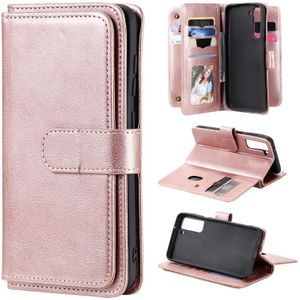 Voor Samsung Galaxy S21 Fe Multifunctionele Magnetische kopergesp horizontale flip Effen kleur lederen tas met 10 kaartslots & portemonnee en houder & fotolijst (ROSE GOUD)