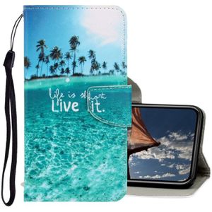 Voor iPhone X/XS 3D gekleurde tekening horizontale Flip PU lederen draagtas met houder & kaartsleuven & portemonnee (kokosnoot boom)