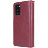 Voor Samsung Galaxy Note20 Zipper Wallet Bag Horizontale Flip PU Lederen koffer met Houder & 9 Card Slots & Wallet & Lanyard & Photo Frame(Red Wine)