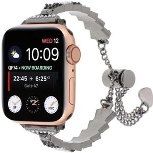 Voor Apple Watch SE 2023 44 mm schelpkralen kettingarmband metalen horlogeband (zwart wit)