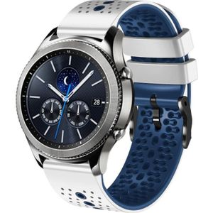 Voor Samsung Gear S3 Classic 22 mm geperforeerde tweekleurige siliconen horlogeband (wit + blauw)