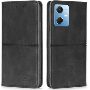 Voor Xiaomi Redmi Note 12 Koe Textuur Magnetische Lederen Telefoon Case (Zwart)