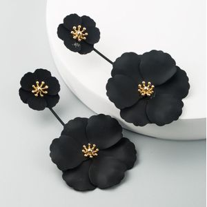 2 PCS Boho Style Oorbellen Alloy Flower Long Oorbellen (Zwart)