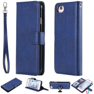 For iPhone 6 / 7 / 8 Solid Color Horizontal Flip Protective Case with Holder & Card Slots & Wallet & Photo Frame & Lanyard(Blue)
