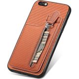 Voor iPhone 6 Plus / 6s Plus Koolstofvezel Verticale Flip Rits Telefoon Case(Bruin)