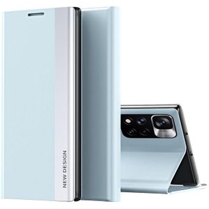 Voor Xiaomi Redmi Note11 Side Galomroplated Magnetic Leather Phone Case met Houder (Light Blue)