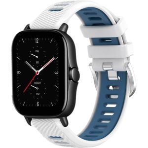 Voor Amazfit GTS 2E 22 mm kruistextuur twee kleuren siliconen stalen gesp horlogeband (wit + blauw)