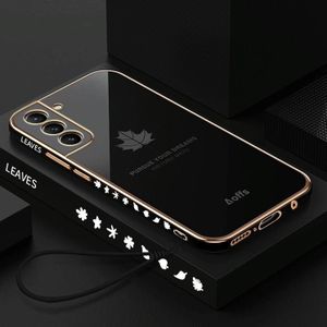 Voor Samsung Galaxy S23+ 5G 9D Plating Maple Leaf siliconen telefoonhoes met riem