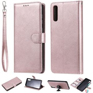 Voor Galaxy A70 effen kleur horizontale Flip beschermende case met houder & kaartsleuven & portemonnee & foto frame & Lanyard (Rose goud)