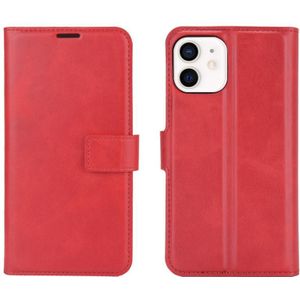 Retro Kalfspatroon Gesp Horizontale Flip Lederen case met houder & kaartslot & portemonnee voor iPhone 12 Mini(Rood)